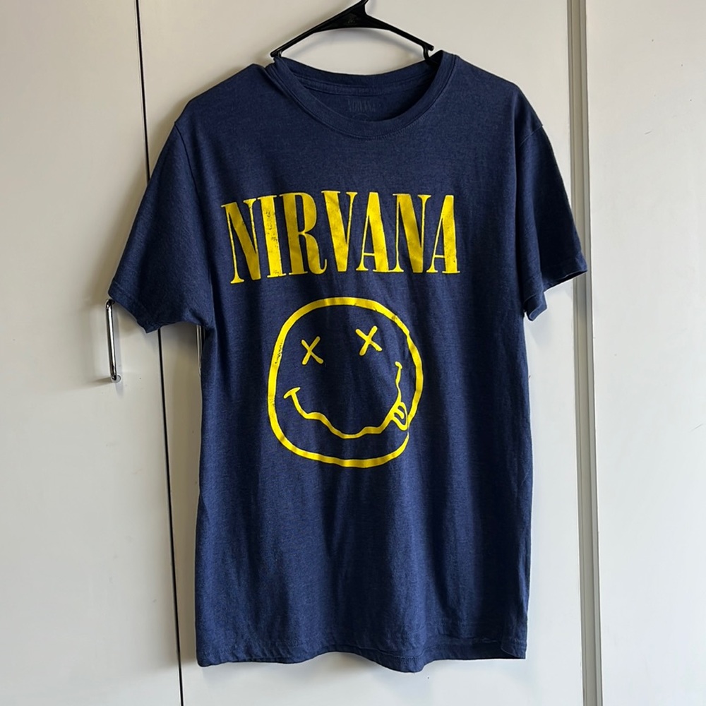 Nirvana band shirt. Soft, blue and yellow size large. Preowned good condition.